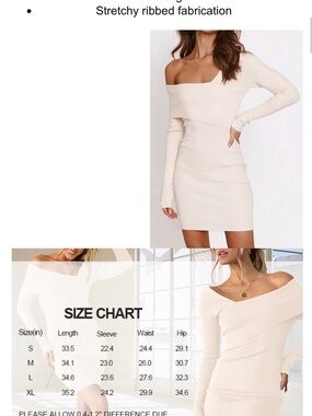 Off-Shoulder Ribbed Long Sleeve Dress in Cream